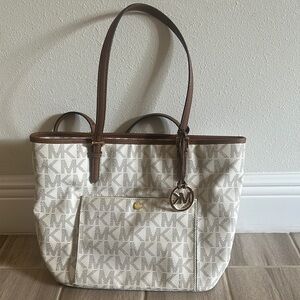 Michael Kors White and Brown Tote Bag
